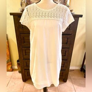 Gap Off White Short Sleeve Floral Lace Embroidered Midi Dress Fully Lined Size M